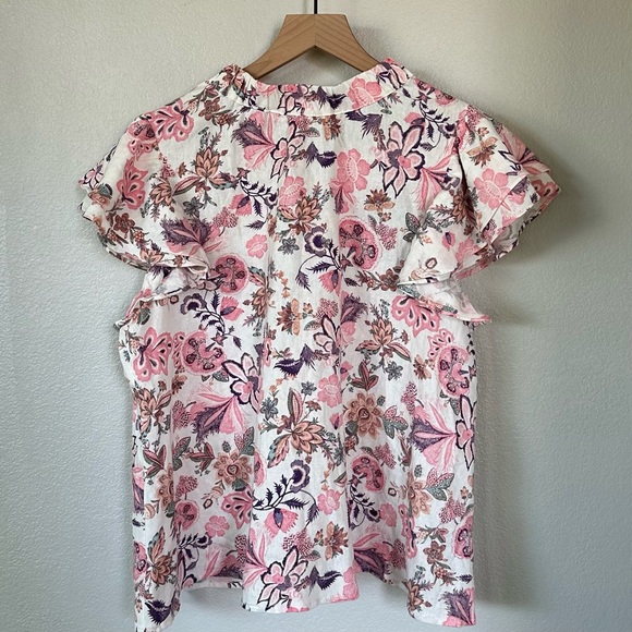 WHO WHAT WEAR NWT 2pc XL 14 Linen Blend High Neck Flutter Sleeve Top Shorts Set - Picture 6 of 15